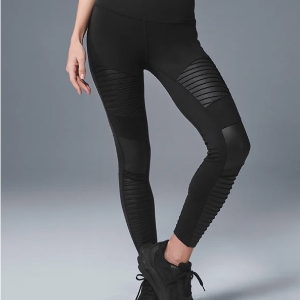 ALO Yoga Black Ribbed Moto High-Rise Leggings